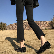 Autumn large size jeans women fat mm high waist stretch nine-point pants Hanging loose thin wide legs micro flared pants tide