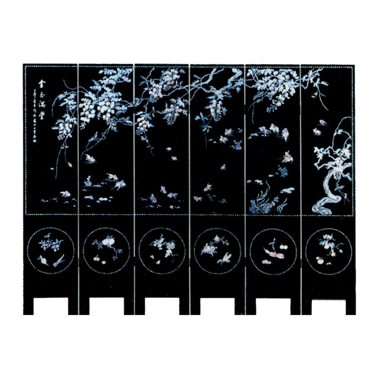 貝殻屏風 鄭鐘基 高麗螺鈿 六曲屏風『円満孔雀図』｜ 東京書芸館公式通販