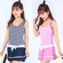 Womens Swimwear Conservative Girl hipster Cute Striped with Chest Pad