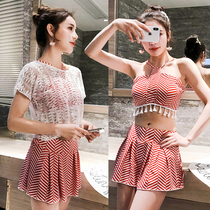 19 new swimwear female student hipster fairy blouse sunscreen three-piece skirt flat corner cute split swimwear