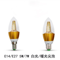 5 LED pointed bulb candle-shaped bulb Crystal lamp with 7W warm white three-color light E27E14 size lamp port 220V