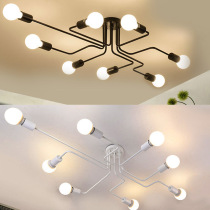 Wrought iron low chandelier Industrial style creative black bedroom dining living room ceiling lamp E27 bulb warm LED can be 110V