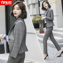 Plaid blazer womens 2021 New Fashion Korean temperament small suit professional wear manager overalls set