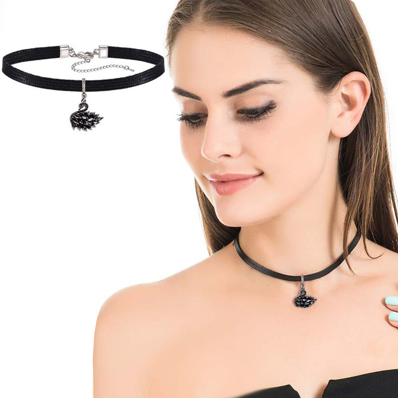 choker锁骨链脖子链短款日韩性感气质女黑色天鹅项链颈带颈链项圈