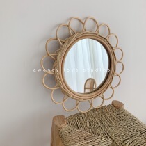 Awensy love rattan weeds ins flower mirror decoration childrens room homestay entrance wall Wall Wall decoration hanging mirror