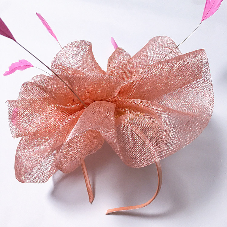 羽毛麻纱礼帽粉色晚装 发箍头饰写真头花 欧美风宴会头花 旗左 - 帽子