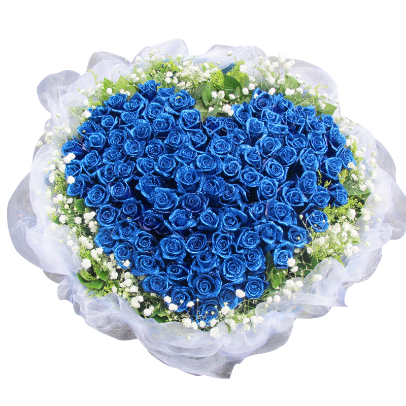 生日99朵蓝色妖姬礼盒花束长沙花店石家庄郑州株洲鲜花速同城_7折现价
