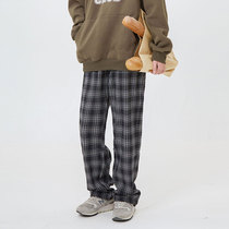 CTB Beer Skipper Day Ensemble Plaid Pants Man Loose Rope Bunch Foot Casual Pants Pants American Street Length Pants