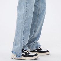 CTB Beer Captain American Retro Small Crowd Design Feel Open Fork Light Color Jeans Man Straight Drum Pants Boomer