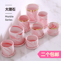 Succulent flower pot Pink marbled white porcelain succulent plant small flower pot cute personality simple ceramic flower pot