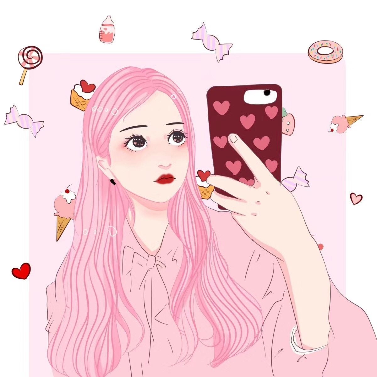 芭比粉漫画版手绘肖像动漫q版卡通涂鸦网红ins头像封面我们约绘吧