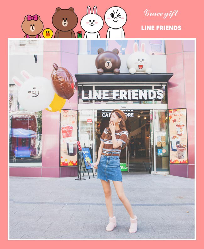 grace gift x line friends-毛呢拼接短筒雪靴 粉_7折现价498元