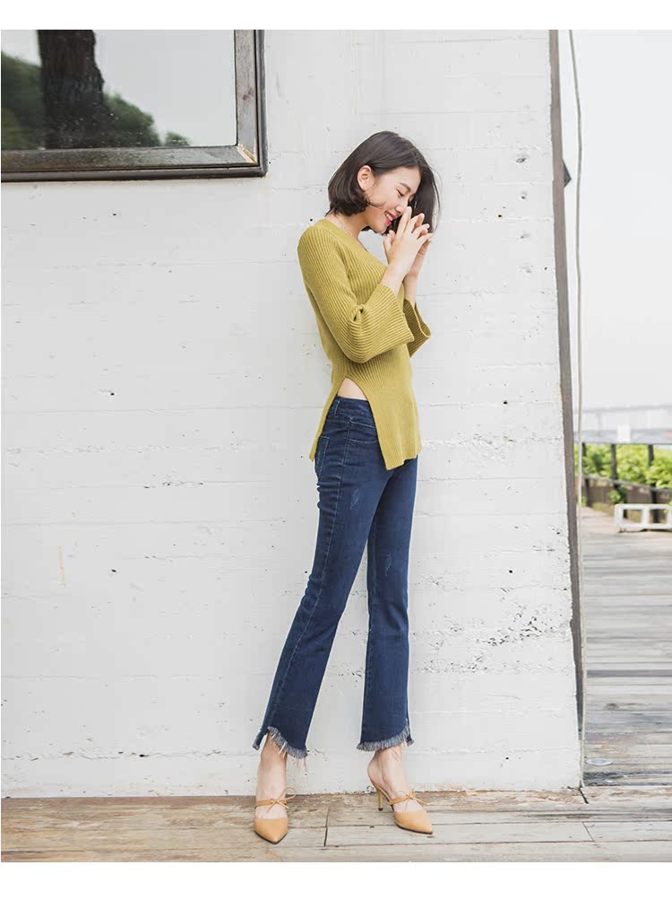 牛仔裤女微喇叭裤九分韩国2017春季新款时尚