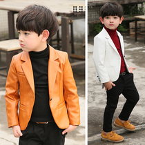 2019 Spring and Autumn new British style childrens clothing Childrens PU leather suit lapel boy leather jacket small jacket