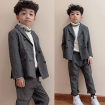 2019 Childrens clothing handsome British Cashmere wool double-breasted boy suit suit Childrens suit two-piece suit