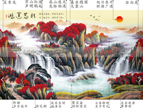 Carving art glass Landscape Hotel Hotel lobby sofa classic background wall relief feng shui map Hongyun head