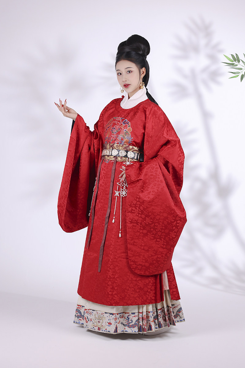 汉客丝路明制汉服婚服仿孔府鸾凤补服圆领袍竖领对襟各色腰封