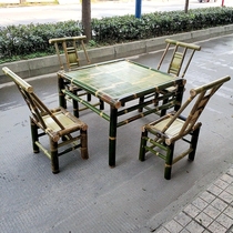 Leisure handmade bamboo dining table and chair combination Square commercial restaurant bamboo table bamboo chair rural pastoral outdoor courtyard