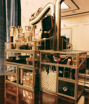 Douyin with retro cosmetics storage box cosmetic box desktop storage box golden glass skin care box