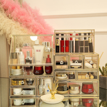 Golden Glass Cosmetics storage box drawer type dust skin care product rack desktop storage box Non-acrylic
