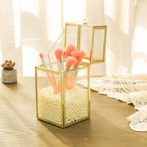Retro glass flip brush tube makeup brush tube dustproof bronze edge makeup brush bucket brush storage box