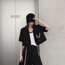 Xiaonian custom detachable pearl pendant short sleeve blazer womens summer 2021 short slim thin shirt