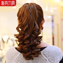 Wig female long hair fake ponytail hair piece grab clip style natural high long curly hair big wave strap type net red braids