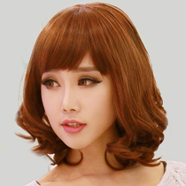 Wig womens medium long hair curly hair pear flower head short hair wig set fluffy full head set style bangs big wave fashion