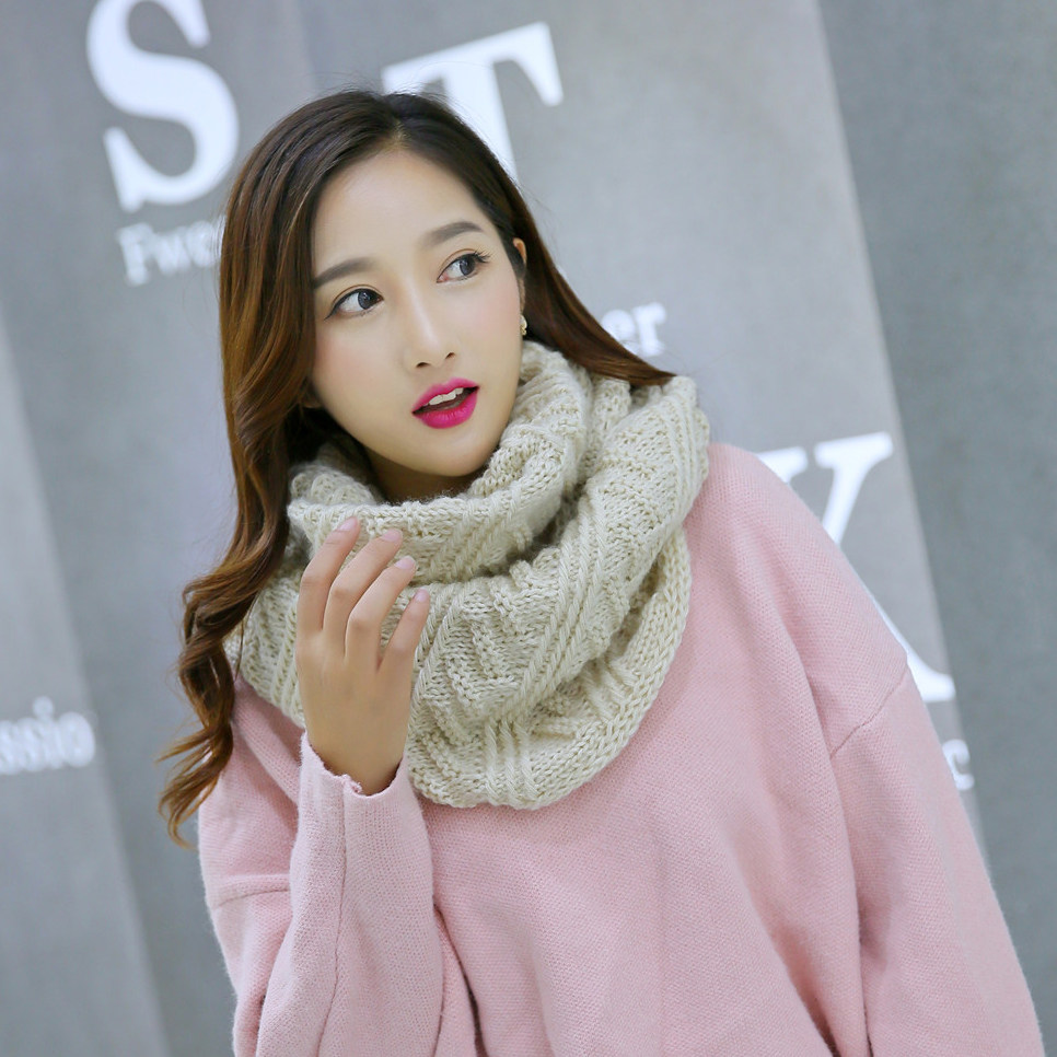 毛线围脖秋冬16新款韩版针织脖套女套头学生保暖加厚围巾白色包邮