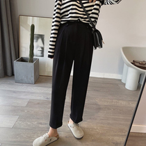 Loose semi-elastic high-waisted drape curly suit pants womens autumn Korean version cover the crotch to show thin pear-shaped body pants