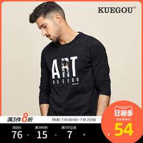 Kuegou mens long-sleeved T-shirt mens new spring trend letter printing pure cotton round neck clothes 7763