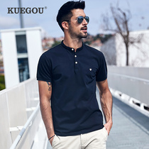 Kuegou Men Led Short Sleeved Polo Shirt Male Summer Casual Simple Pure Embroidery Trend T-shirt 3383