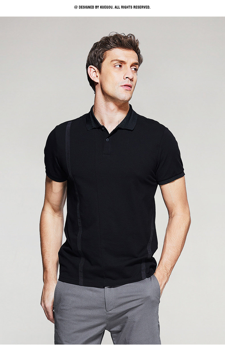酷衣购 夏季短袖polo衫 男士时尚黑色翻领保罗衫 男装休闲t恤3838