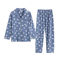 Air-conditioned clothing pajamas female summer thin cotton long sleeve womens pajamas middle-aged womens pajamas Cardigan mother pajamas set