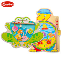 Environmentally friendly wooden stereo phishing toy magnetic jointed board game children puzzle early-teach toy turtle fishing