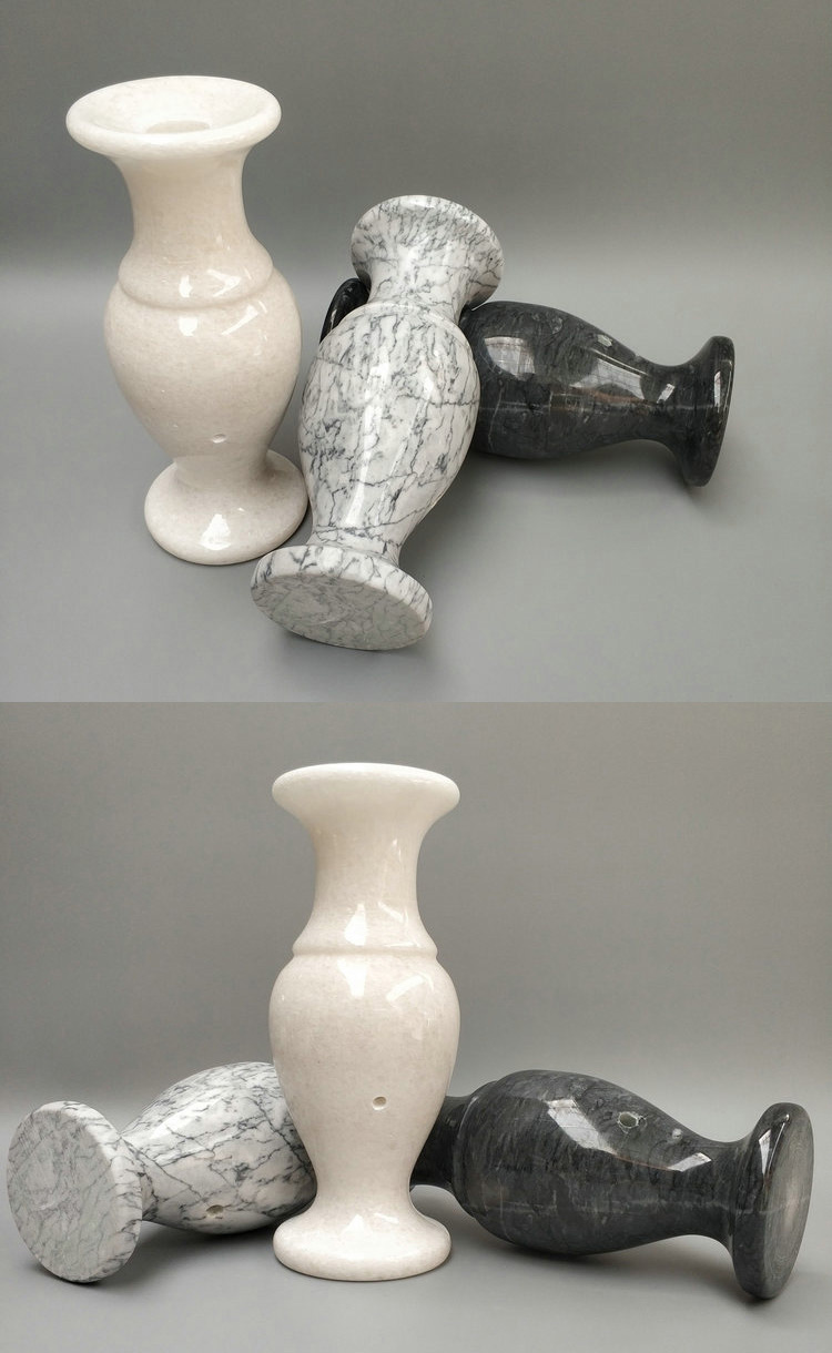 墓地用品大理石头花瓶一对摆件 墓碑插花祭祀汉白玉石材石雕香炉