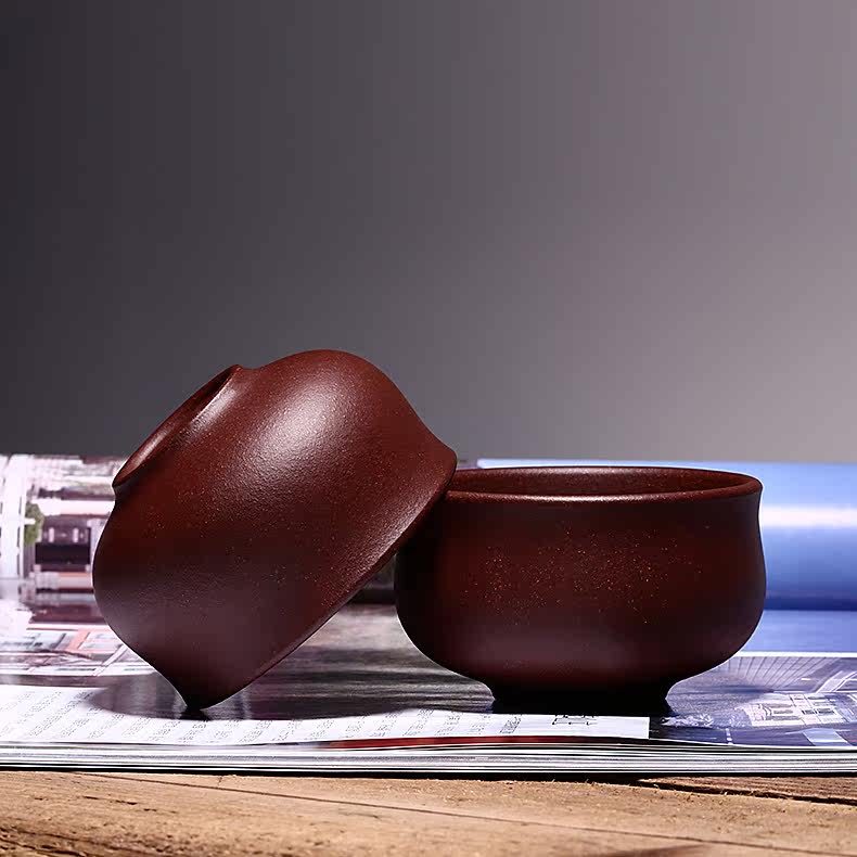 雨轩宜兴紫砂茶壶茶杯 原矿紫泥 品茗小杯 主人杯 圆口杯单杯_7折现价