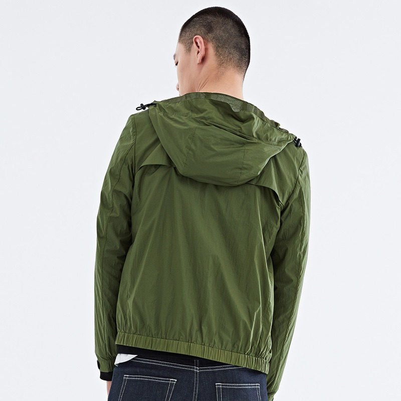 gxg男装 2017商场同款 夏季薄款时尚连帽绿色夹克外套#171201104