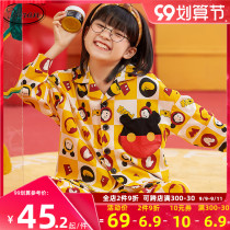 Childrens pajamas girls spring and autumn cotton long sleeves thin models small children cartoon home clothes summer suits