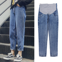 2021 spring and Autumn maternity clothes belly small feet radish pants loose denim Halon pants nine-point grandma tide mom pants