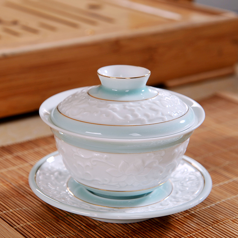 Jingdezhen ceramic tea set shadow celadon hand paint a complete set of kung fu tea flower tureen gift porcelain cups