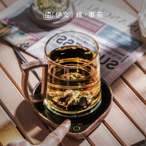 Iwen ceramic glass filter tea cup with cover office for men and women large capacity water cup thermostatic heating mug