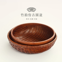 High-grade handmade bamboo storage basket household farm food basket bamboo round tray tea dish fruit basin steamed bread basket