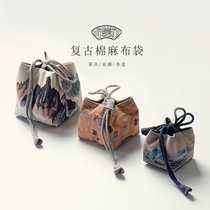 Retro cotton linen tea tea cup teapot small tea cup bag cloth bag Japanese travel portable tea mat accessories tea set storage bag