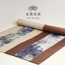 Zen Water Ink Cotton Linen Tea Mat Chinese Tea Towel Coarse Bub Tea Dang Tea Curtain Cloth Art Tea Set Bamboo Tea Mat Linen Table Flag