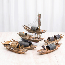 Handicrafts Solid wood Chinese sailing boat Wooden boat smooth sailing Wu tent boat ornament model living room decoration