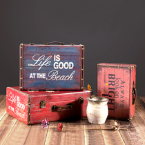 American vintage suitcase Wooden box suitcase Do old ornaments Suitcase Antique suitcase Decorative display products