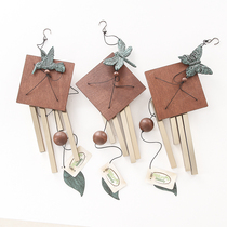 Solid wood music wind chimes European and American home decoration wall hanging girl birthday gift Wrought iron 24 inch metal 4 square tube wind chimes