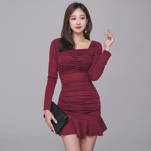 Autumn new style celebrity sexy nightclub short skirt slim wrap hip fishtail dress dress