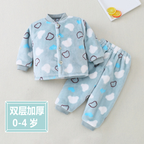 Baby pajamas warm suit Childrens home clothes Flannel mens and womens children Baby velvet thickened coat winter clothes